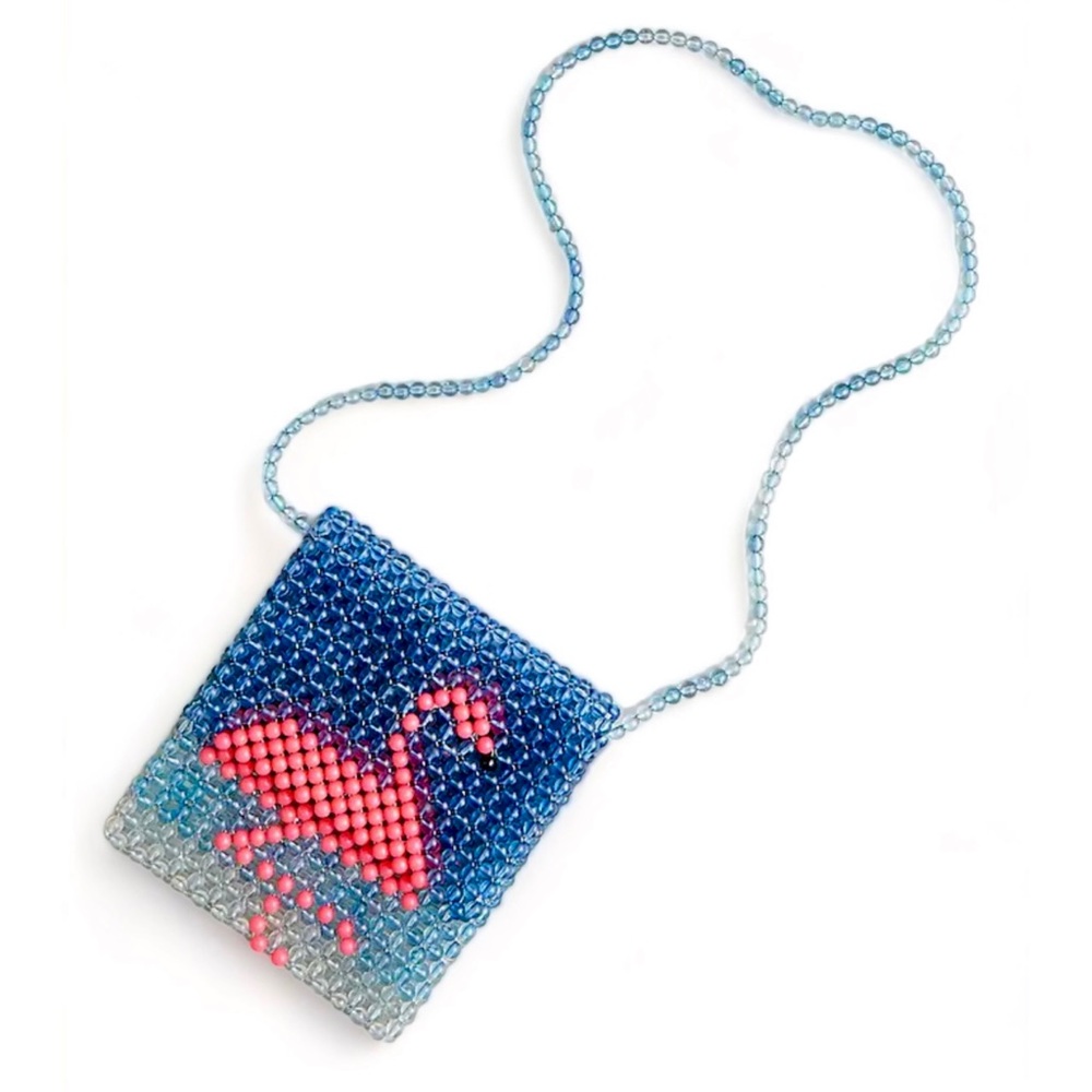 Crewcuts by J. Crew Girl’s Beaded Critter Crossbody Flamingo Bag Neon Carnation